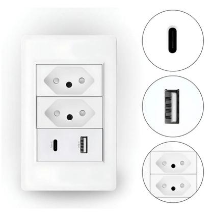 Imagem de Tomada ZK532 Tomada Dupla Entrada E USB E USB-C 5V Bivolt
