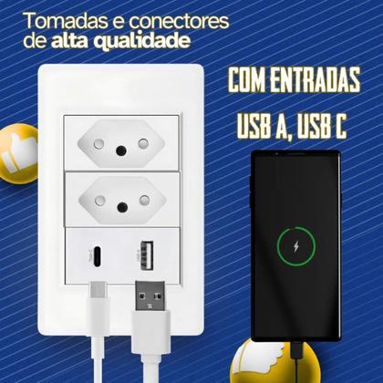 Imagem de Tomada ZK532 Tomada Dupla Entrada E USB E USB-C 5V Bivolt