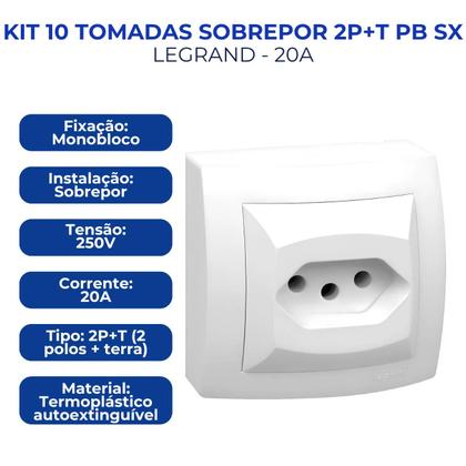 Imagem de Tomadas de Sobrepor Legrand 2PT 20A Sistema X Branco Kits com 05, 10 e 20 unidades