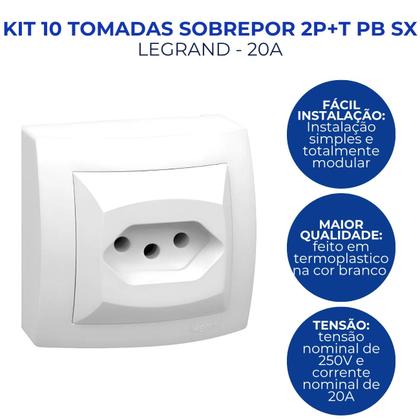 Imagem de Tomadas de Sobrepor Legrand 2PT 20A Sistema X Branco Kits com 05, 10 e 20 unidades