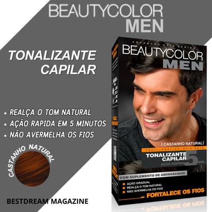 Imagem de Tonalizante Gel Masculino Kit Completo Sem Amonia Beautycolor Men Cabelo Castanho Natural