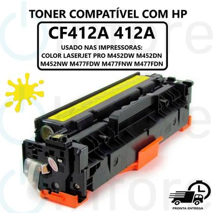 Imagem de Toner Compatível Cf412a 412a 412 Amarelo M452dw M452dn M477fdw