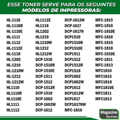 Imagem de Toner Compatível com TN1060 TN1000 1060  DCP1602 DCP1512 DCP1617NW HL1112 HL1202 HL1212W 1k