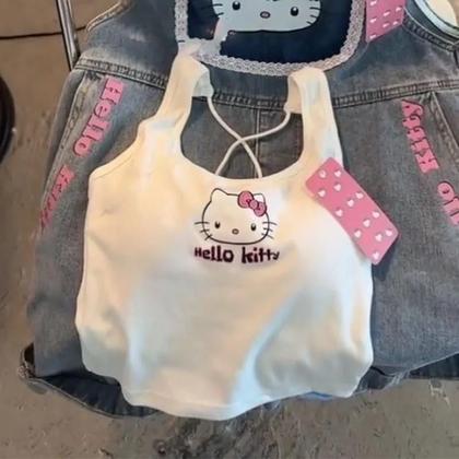 Imagem de Top Cropped Branco Hello Kitty - Moda Verão para Meninas - Design com Alças e Bojo