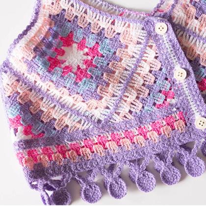 Imagem de Top Cropped Feminino Boho Com Franjas E Alças, Crochê Granny Square, Moda Praia De Verão