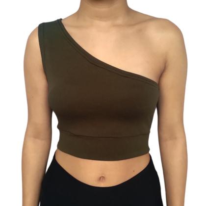 Imagem de Top Cropped Feminino Regata Um Ombro Só Liso Malha Crepe PP ao Plus Size