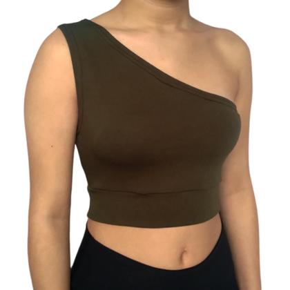 Imagem de Top Cropped Feminino Regata Um Ombro Só Liso Malha Crepe PP ao Plus Size