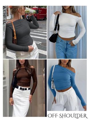 Imagem de Top curto Zeagoo feminino de manga comprida, manga comprida, azul marinho