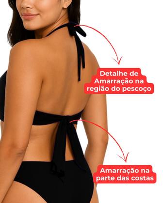 Imagem de Top Feminino Adulto Bojo Liso Reforçado Alça Amarrar Cropped Praia Biquíni Blogueira Verão