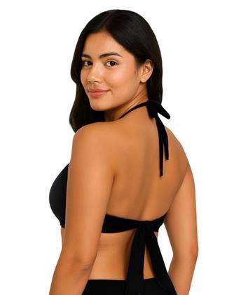 Imagem de Top Feminino Adulto Bojo Liso Reforçado Alça Amarrar Cropped Praia Biquíni Blogueira Verão