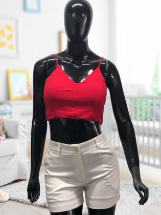 Imagem de Top Feminino Alcinha Alça Finas Cropped tecido duplo confortável da moda