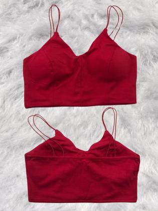 Imagem de Top Feminino Alcinha Alça Finas Cropped tecido duplo confortável da moda