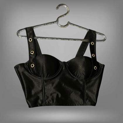 Imagem de Top Feminino Cropped Regata Corselet Cetim Moda Feminina De Festa Balada Verão