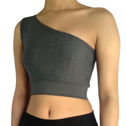 Imagem de Top Feminino Cropped Regata Um Ombro Liso Mula Manca Suplex Pp ao Plus Size