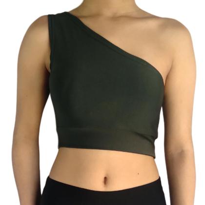 Imagem de Top Feminino Cropped Regata Um Ombro Liso Mula Manca Suplex Pp ao Plus Size