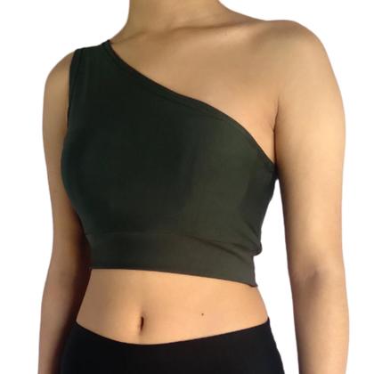 Imagem de Top Feminino Cropped Regata Um Ombro Liso Mula Manca Suplex Pp ao Plus Size