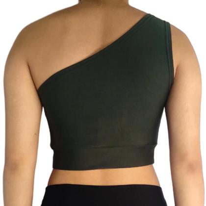 Imagem de Top Feminino Cropped Regata Um Ombro Liso Mula Manca Suplex Pp ao Plus Size