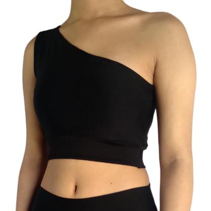 Imagem de Top Feminino Cropped Regata Um Ombro Liso Mula Manca Suplex Pp ao Plus Size