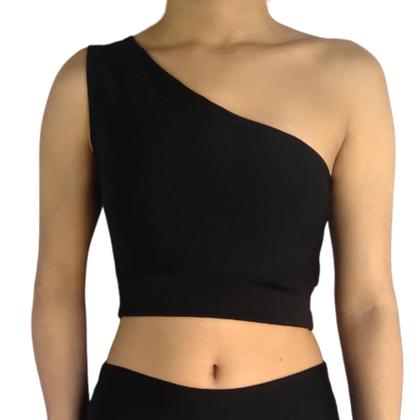 Imagem de Top Feminino Cropped Regata Um Ombro Liso Mula Manca Suplex Pp ao Plus Size