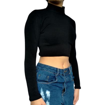 Imagem de Top Feminino Manga Longa Gola Alta Justo Liso Malha Crepe Pp ao Plus Size