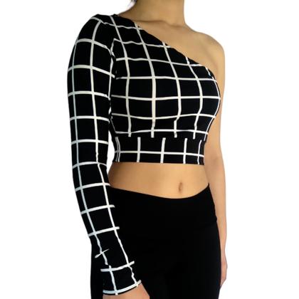 Imagem de Top Feminino Manga Longa Um Ombro Só Mula Manca Estampas Sortidas Suplex Pp ao Plus Size