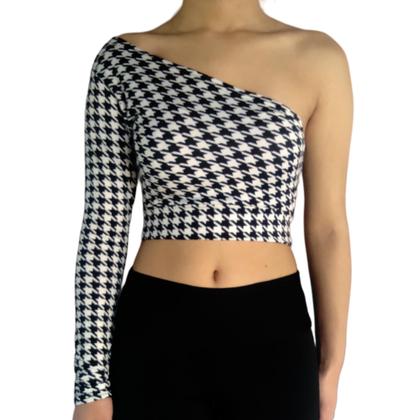 Imagem de Top Feminino Manga Longa Um Ombro Só Mula Manca Estampas Sortidas Suplex Pp ao Plus Size