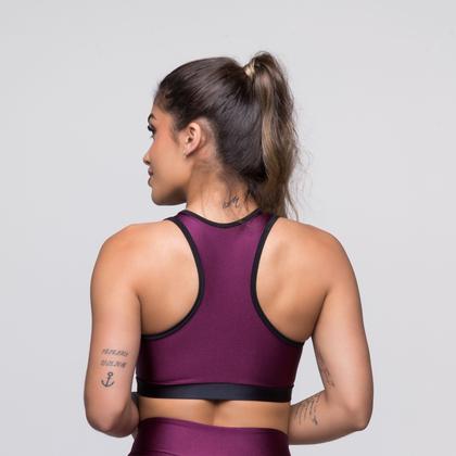 Imagem de Top Fitness Dily Metalic Malbec Com Decote Para Treino Alta Sustentação 