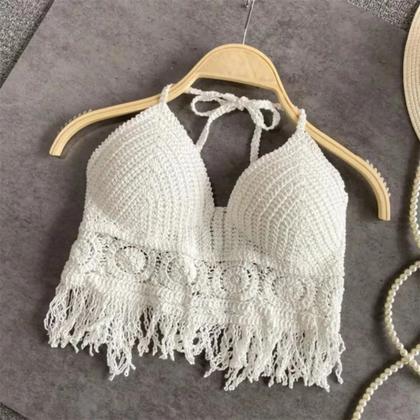 Imagem de Top Frente Única Feminino com Bojo Estilo Boho de Crochê