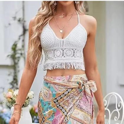 Imagem de Top Frente Única Feminino com Bojo Estilo Boho de Crochê