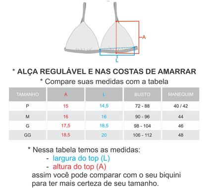 Imagem de Top Jade Mareia  Cortininha Triângulo Fixo  Estilo Sutiã com Amarração nas Costas  Alças com Regulagem  Bojo Removível  Biquíni Estampado  Detal
