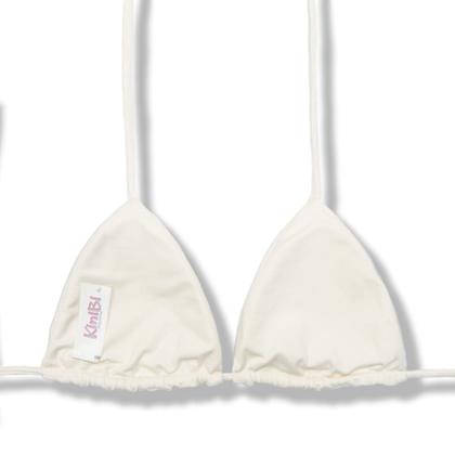 Imagem de Top Lua Pérola  Cortininha com Bojo  Dupla Face Liso Reversível  Amarração nas Costas e Pescoço  Biquíni cor Off-White  Tecido Texturizado Semib