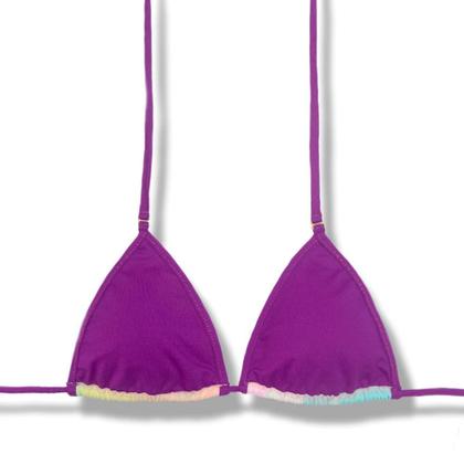 Imagem de Top Mila Tie Dye  Micro Cortininha com Viés  Sem Bojo  Amarração nas Costas e Pescoço  Detalhe Uva