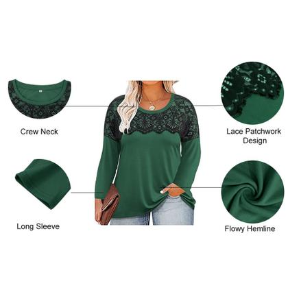 Imagem de Top RITERA Plus Size de renda de manga comprida verde escuro para mulheres