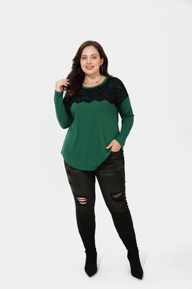 Imagem de Top RITERA Plus Size de renda de manga comprida verde escuro para mulheres