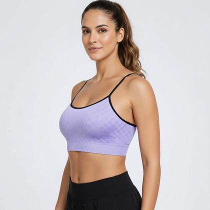 Imagem de Top Selene Quadriculado Sem Costura com Bojo Removível Feminino Roxo