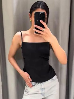 Imagem de Top Sem Mangas De Cetim Para Mulheres Com Decoração De Laço Costas Descobertas Moda Chic De Verão