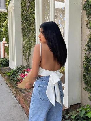 Imagem de Top Sem Mangas De Cetim Para Mulheres Com Decoração De Laço Costas Descobertas Moda Chic De Verão