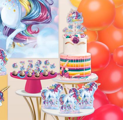 Imagem de Topo de bolo Decoração Unicórnio kit 7 pçs Festa Aniversário