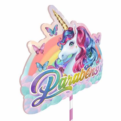 Imagem de Topo de bolo Decoração Unicórnio kit 7 pçs Festa Aniversário