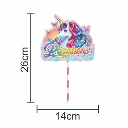 Imagem de Topo de bolo Decoração Unicórnio kit 7 pçs Festa Aniversário