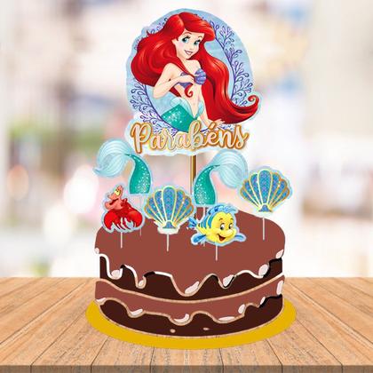 Imagem de Topo de bolo princesa Ariel topper decoração festa aniversár