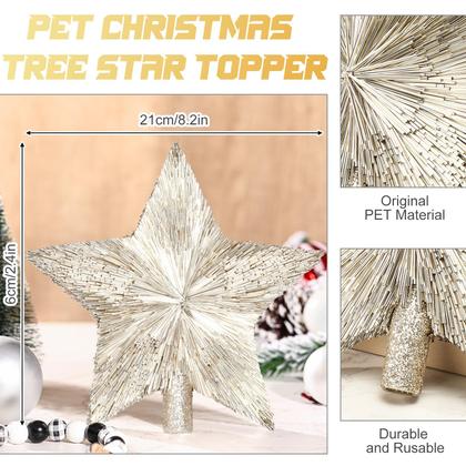 Imagem de Topper de árvore de Natal Threehoney Star 21 cm Champagne Gold