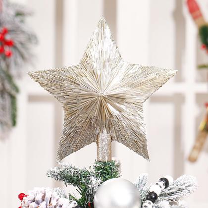 Imagem de Topper de árvore de Natal Threehoney Star 21 cm Champagne Gold