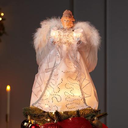 Imagem de Topper de árvore Kurt Adler Angel branco e prateado de 14 polegadas