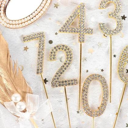 Imagem de Topper De Bolo Com Números Em Strass Brilhante Dourado E Prateado Para Chá De Bebê, Aniversário E