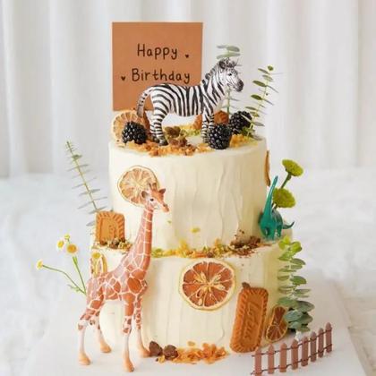 Imagem de Topper de Bolo Selva Safari - Girafa, Leão, Tigre e Elefante - Decoração de Aniversário e Chá de Bebê