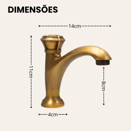 Imagem de Torneira Bancada Baixa Latão Bronze Água Fria Vintage Provençal Pia Cuba Banheiro Lavabo Ouro Velho Dourado Escuro