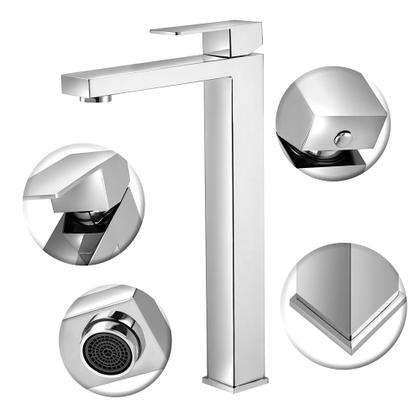 Imagem de Torneira Bancada Banheiro Quadrada Inox Cromada Bica Alta