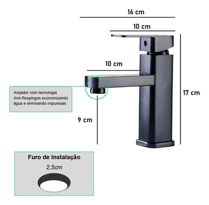 Imagem de Torneira Banheiro Bica Baixa Preta Fosco Quadrada Desing Sofisticado Monocomando