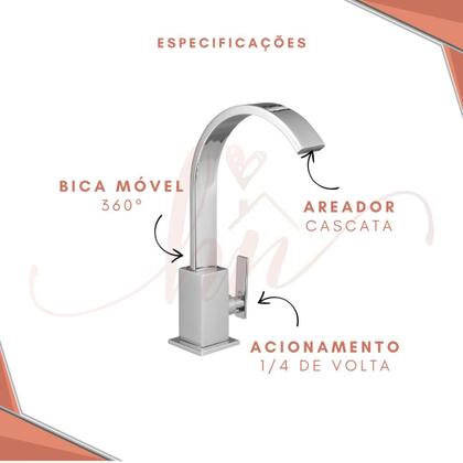 Imagem de Torneira Banheiro Cromada Cascata Slim de Pia Bica Móvel 1/4 de Volta